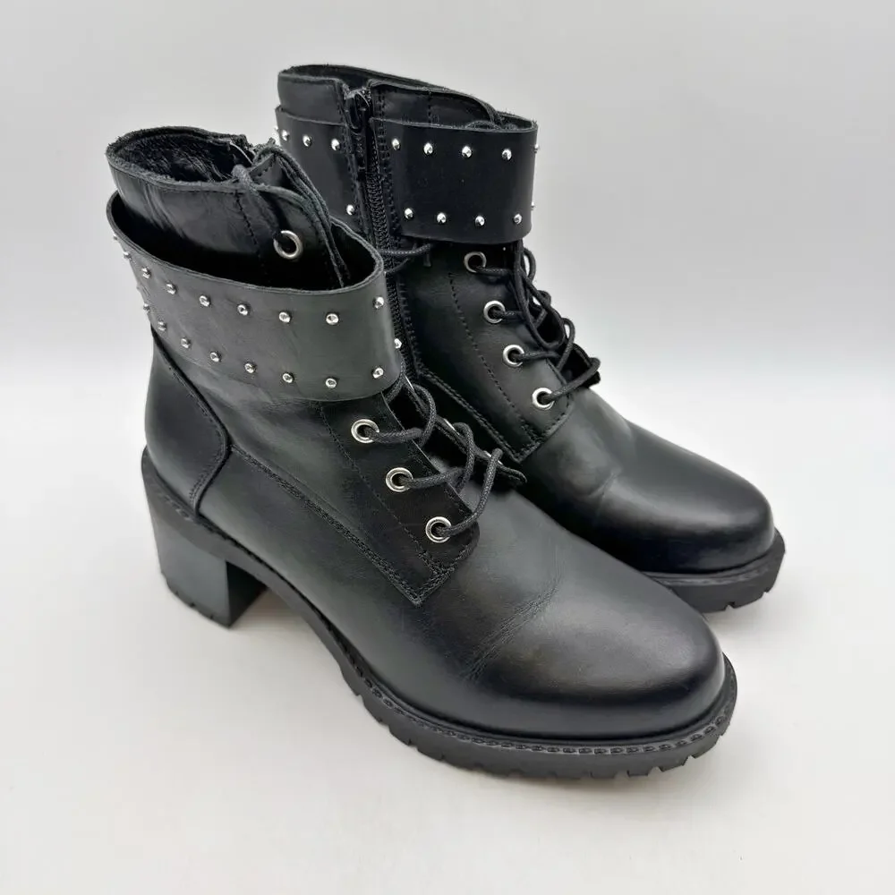 Eric Michael Womens Chase Boots EU 37 US 6.5-7 Black Leather Booties Heels EUC